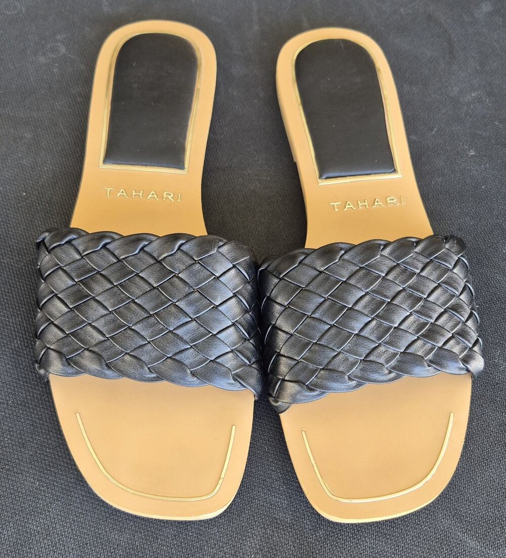 Tahari Women's Melissah Braided Flat Slide Sandals in Black Size 10